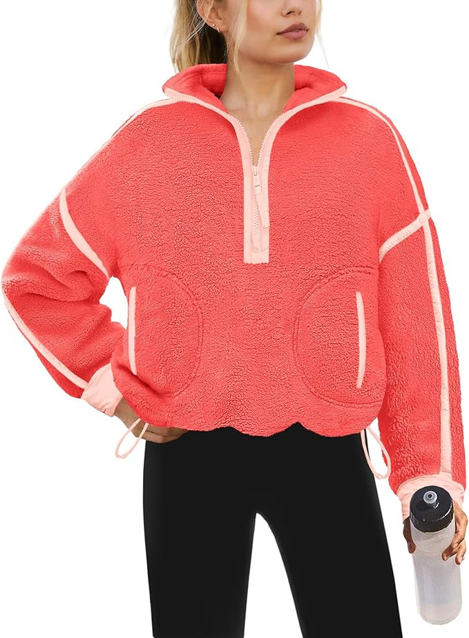 Yanekop Womens Quarter Zip Pullover Sherpa Fleece Jacket Oversized Zip Up Sweatshirt Half Zip Pul... | Amazon (US)