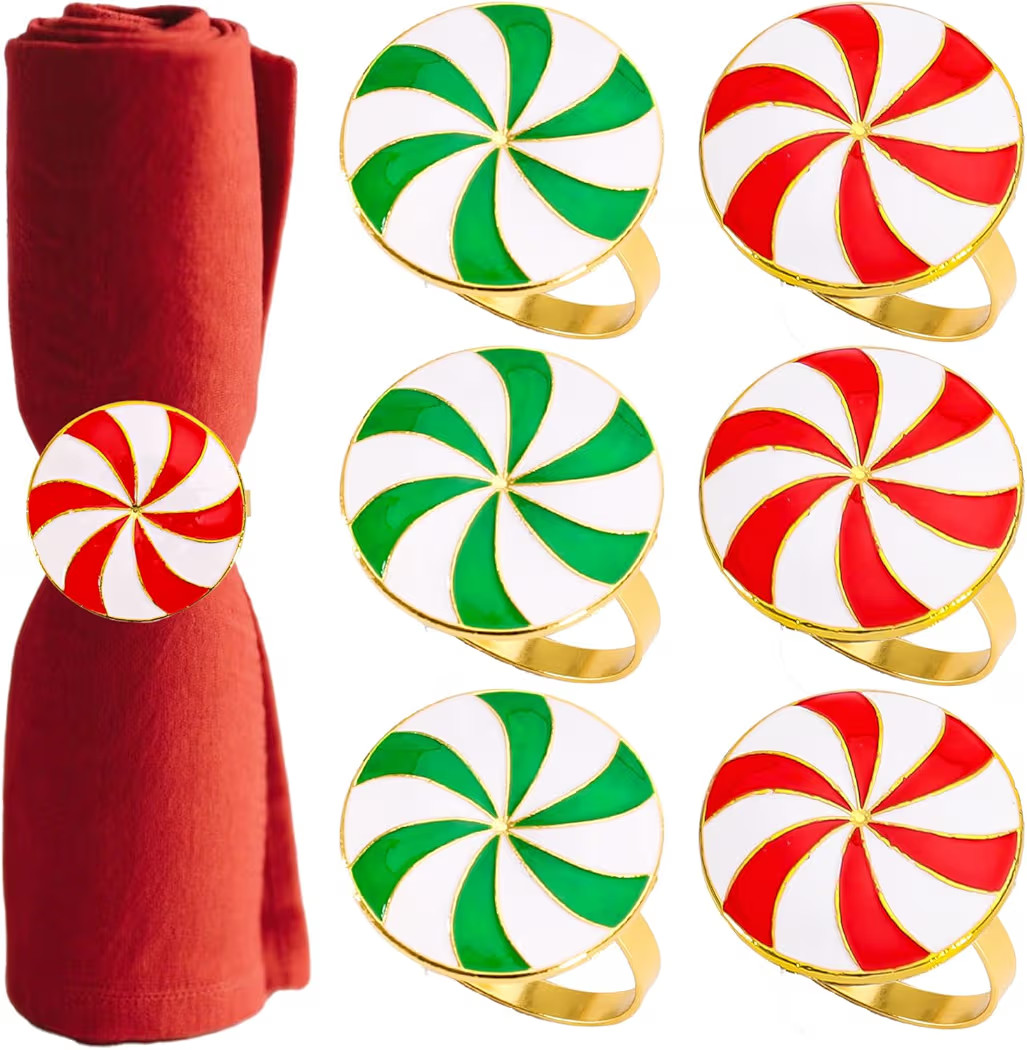 Christmas Napkin Rings Set of 6 Peppermint Candy Napkin Holders Metal Napkins Buckle for Xmas Win... | Amazon (US)