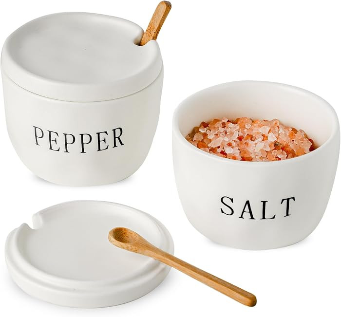 2 Pack Salt and Pepper Bowls Set, Ceramic Salt and Pepper Containers with Lid and Spoon, White Sa... | Amazon (US)