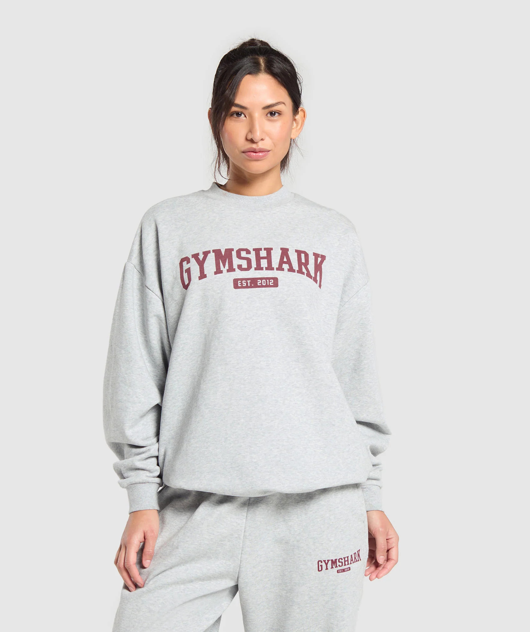 Gymshark Collegiate Lifestyle Oversized Sweatshirt - Light Grey Core Marl | Gymshark US