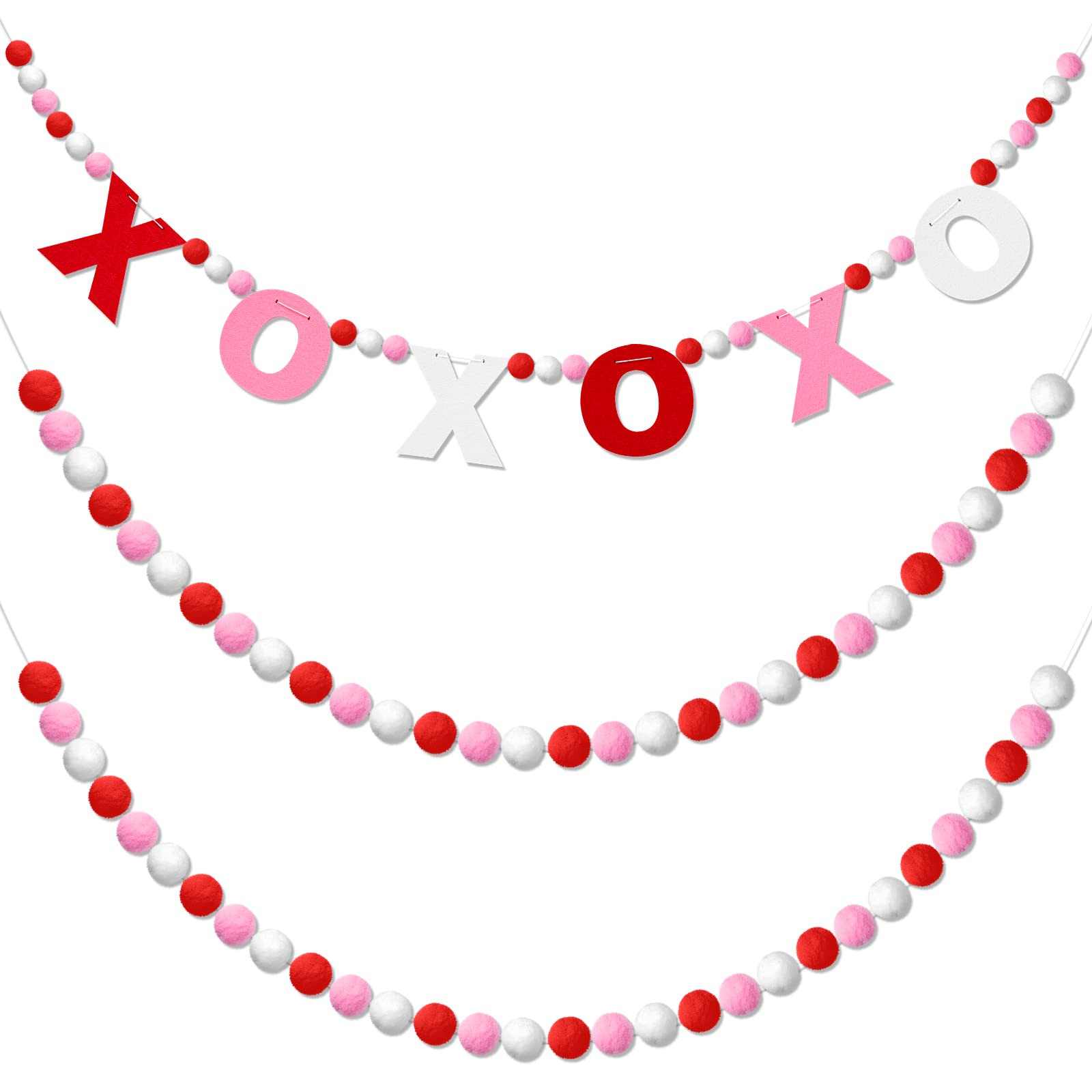 Breling 3 Pieces Valentine's Day Garland Felt Ball Garland, 10ft Pompom Valentines Decorations Ba... | Amazon (US)
