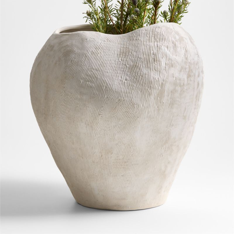 Scraffito 18" White Ceramic Vase | Crate & Barrel | Crate & Barrel