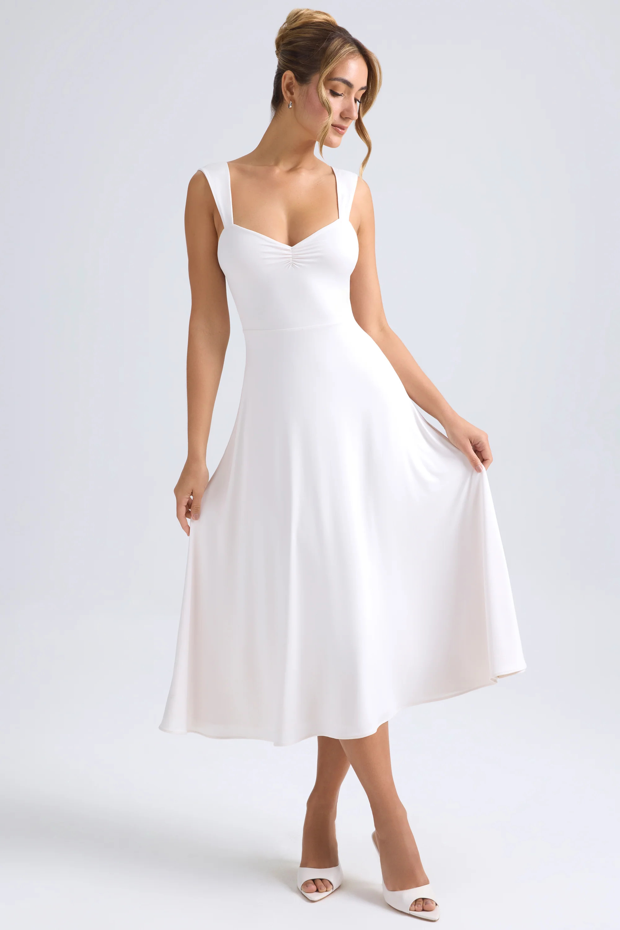 Sweetheart-Neck Ruched Midaxi Dress in Ivory | Oh Polly