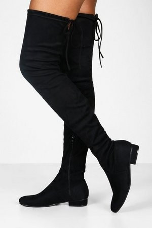 Flat Tie Back Thigh High Boots | Boohoo.com (US & CA)