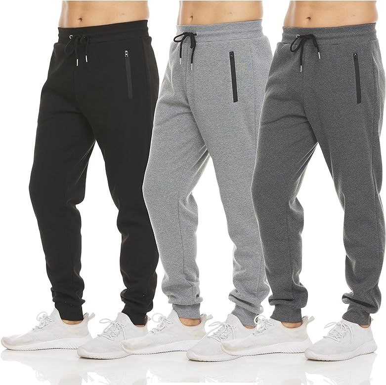 PURE CHAMP Mens 3 Pack Fleece Active Athletic Workout Jogger Sweatpants for Men with Zipper Pocke... | Amazon (US)