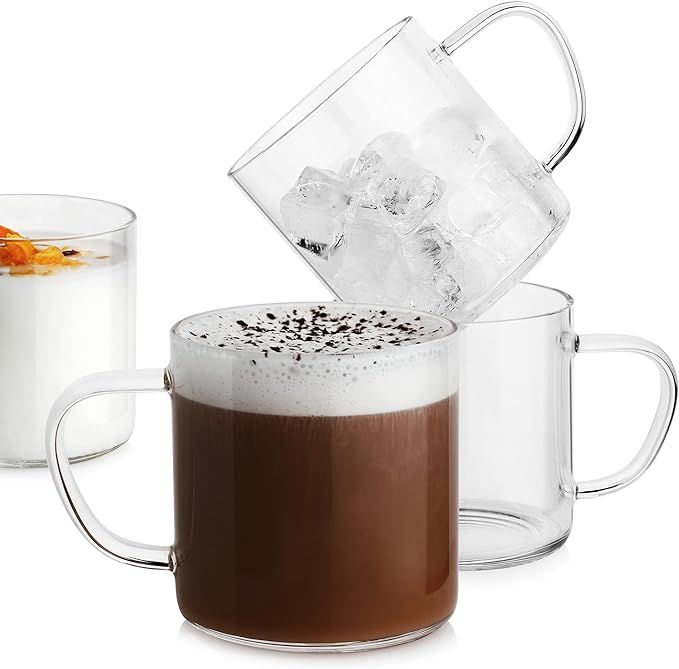 Glass Coffee Mugs(Set of 4),14-oz Clear Borosilicate Glass Coffee Cups,Lead-Free Drinking Glasses... | Amazon (US)
