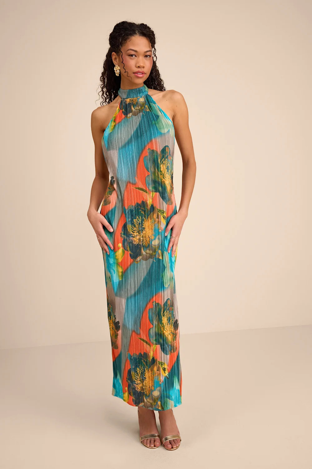 Luala Turquoise Multi Print Plisse Backless Maxi Dress | Lulus