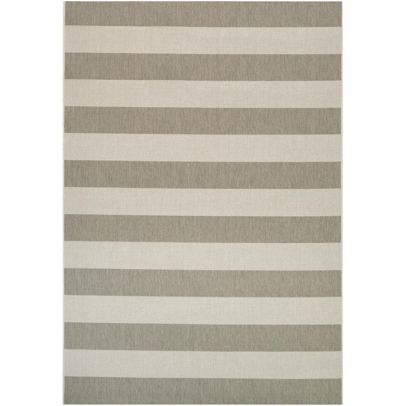 Papatya Striped Indoor / Outdoor Area Rug in Black Onyx/Ivory | Wayfair North America