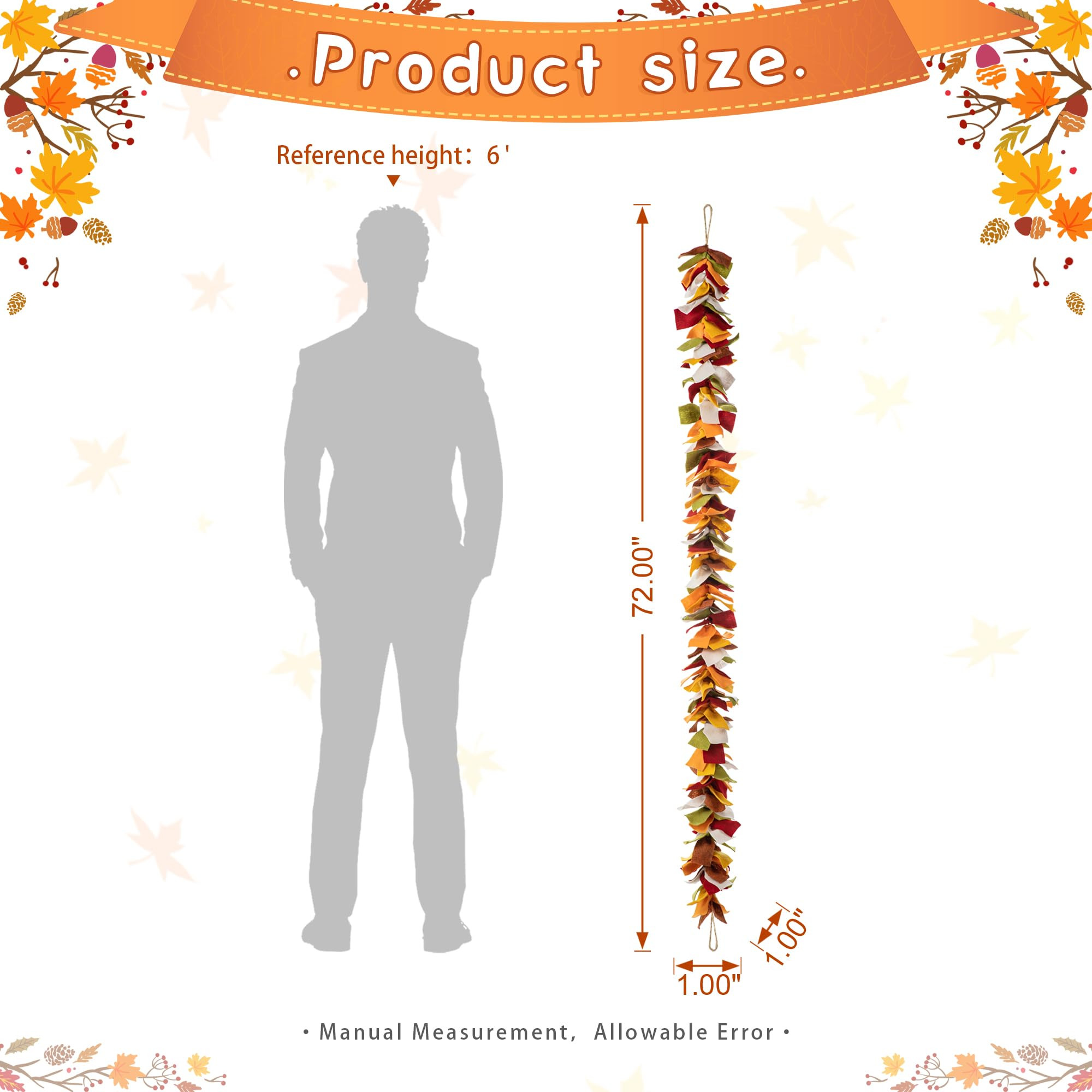 Glitzhome 72" L Fall Multi Color Felt Garland, Rustic Fall Thanksgiving Banner Garlands for Home ... | Amazon (US)