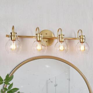 Modern Vanity Light 4-Light Gold 28.5 in. Wall Light with Globe Clear Glass Shades for Bathroom | The Home Depot