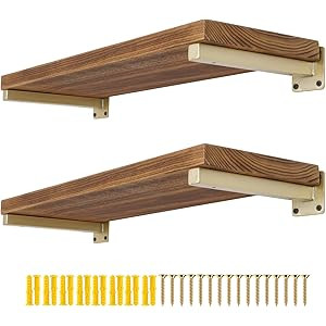 AddGrace 4 Pack Shelf Brackets Wall Mounted Gold Shelf Brackets Heavy Duty Metal Rustic Floating She | Amazon (US)