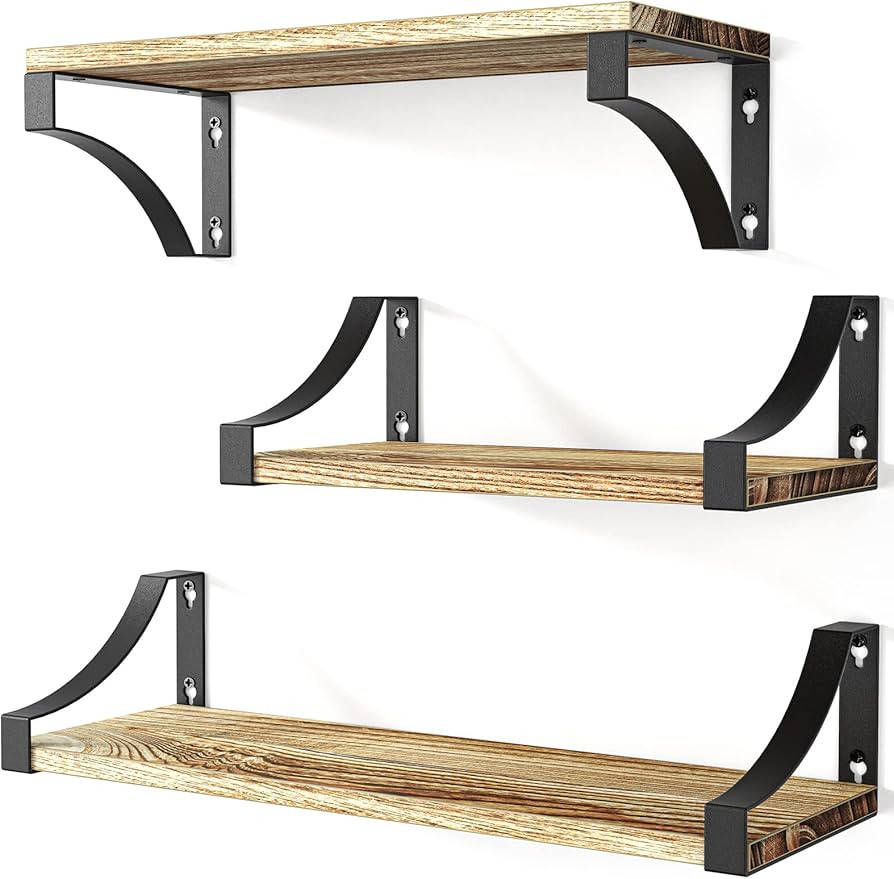AMADA HOMEFURNISHING Floating Shelves Wall Mounted, Rustic Paulownia Wood Wall Shelves Set of 3 f... | Amazon (US)