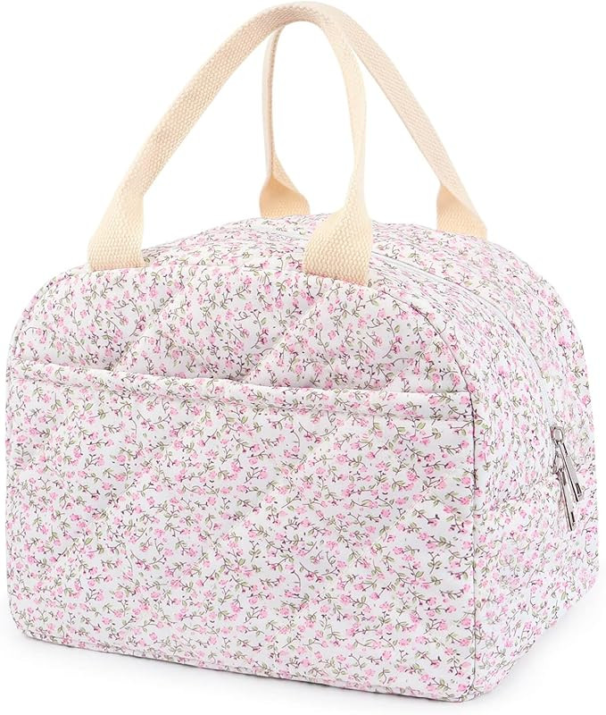 Cotton Quilted Insulated Lunch Bag, Cute Quilted Floral Tote Bags Reusable Lunch Box Coquette Aes... | Amazon (US)