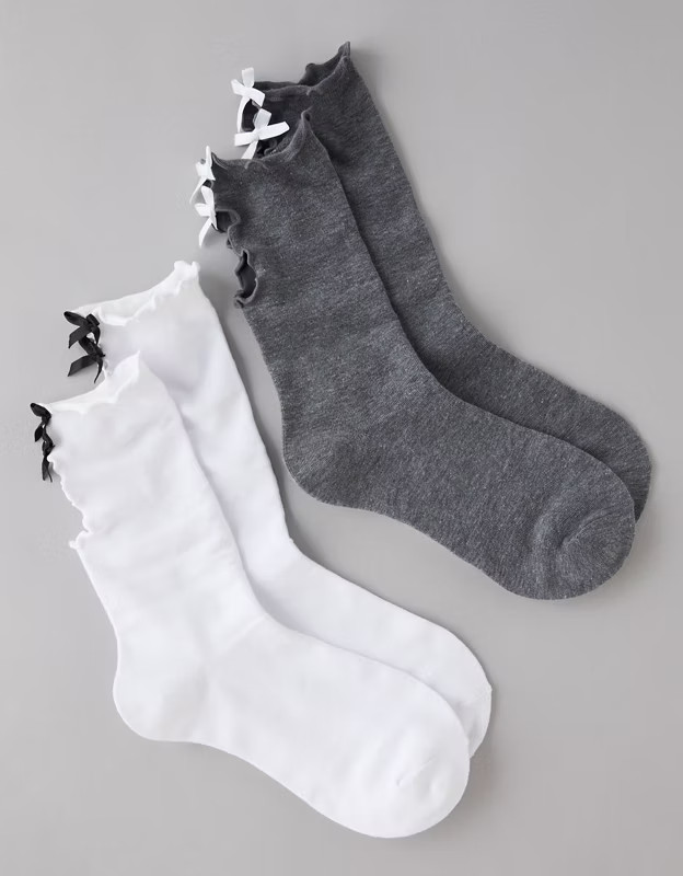 AEO Ruffle Bow Crew Socks 2-Pack | American Eagle Outfitters (US & CA)