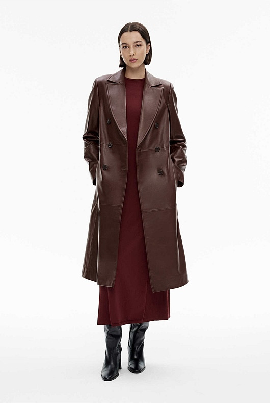Leather Double-Breasted Coat | Witchery (AU)