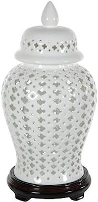 Oriental Furniture 16" Carved Lattice Decorative Temple Jar | Amazon (US)