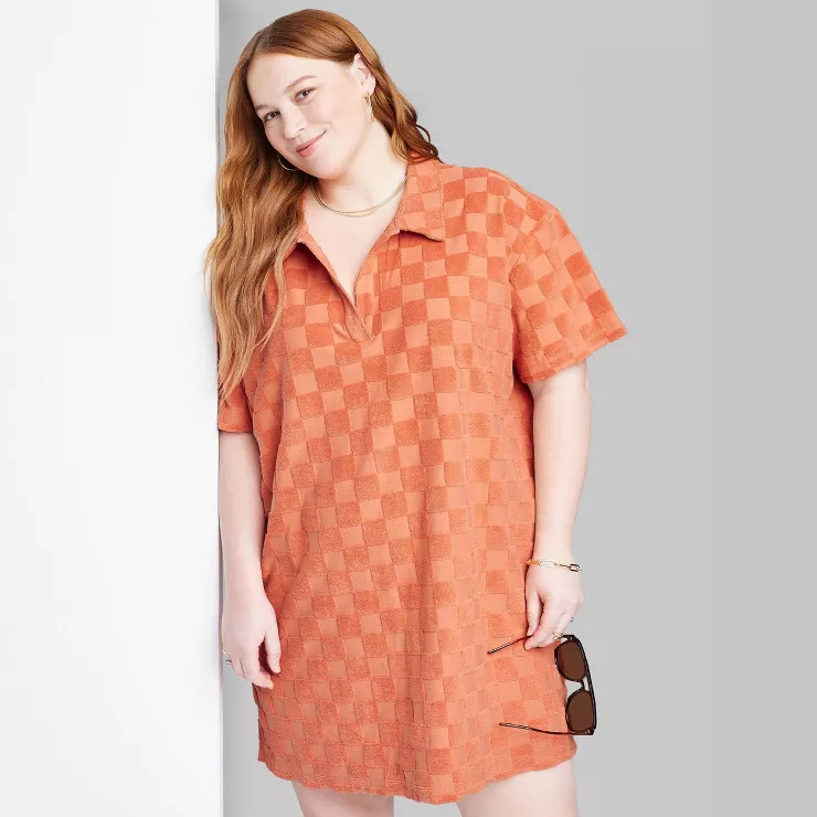 Women's Ascot + Hart Checked Short Sleeve Graphic Dress - Brown | Target