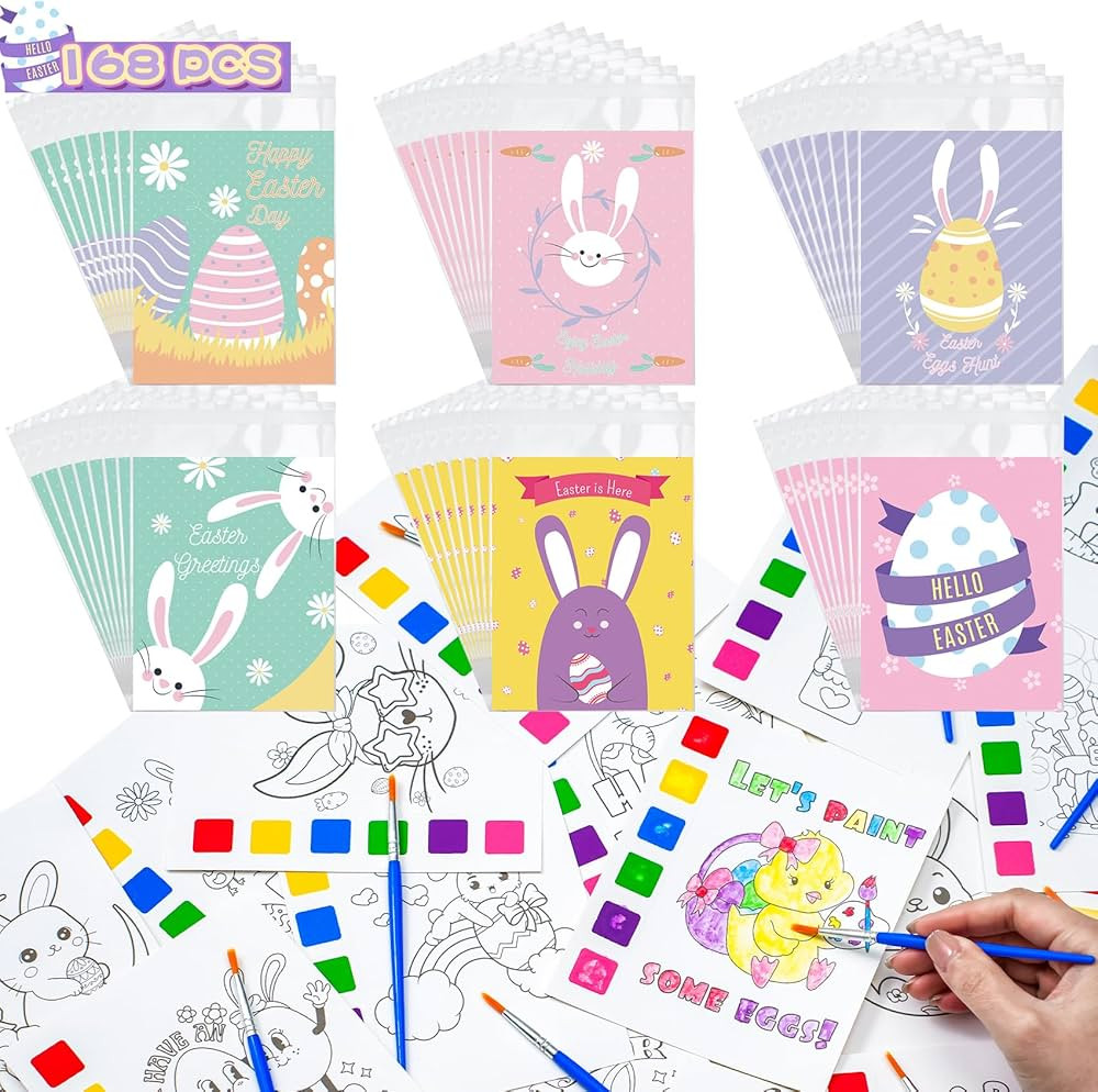 Easter Gifts for Kids 24 Pack Watercolor Coloring Books with Goodie Bag for Easter Basket Stuffer... | Amazon (US)
