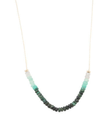 Made In Usa 14kt Gold Ombre Emerald Beaded Necklace | TJ Maxx