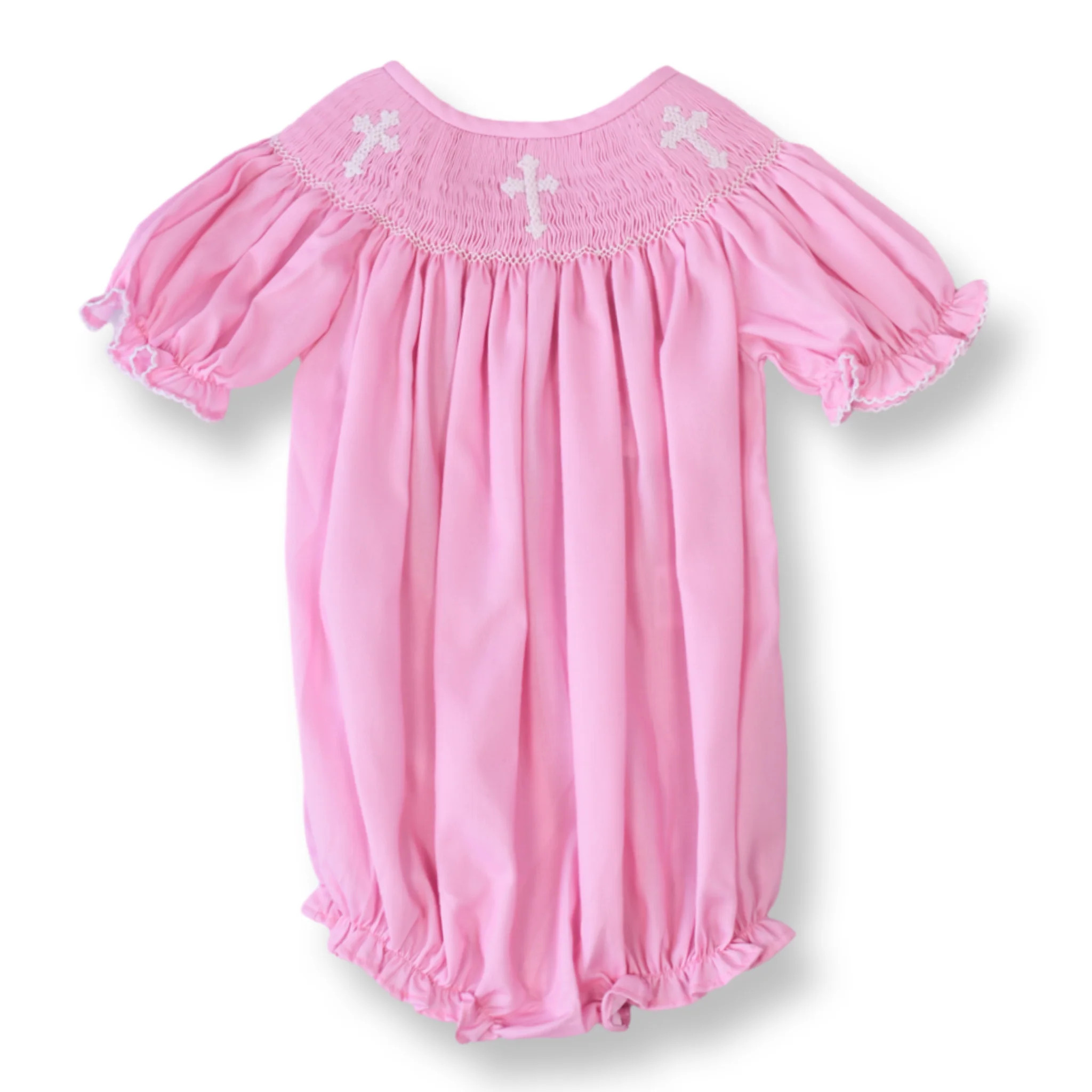 Smocked Cross Bubble in Pink | Lillie & Lilah