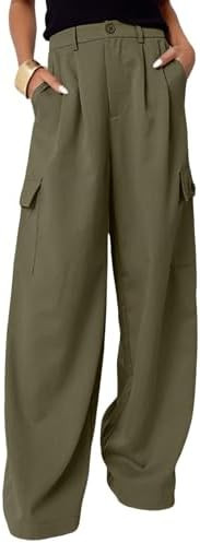 Dokotoo Womens High Waisted Wide Leg Cargo Pants Baggy Casual Trendy Work Pants with 4 Pockets | Amazon (US)