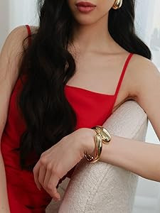 Chunky Gold Bangle Bracelet for Women,Thick Gold Plated Cuff Bangles,Hinged Arm Cuff Jewelry for ... | Amazon (US)