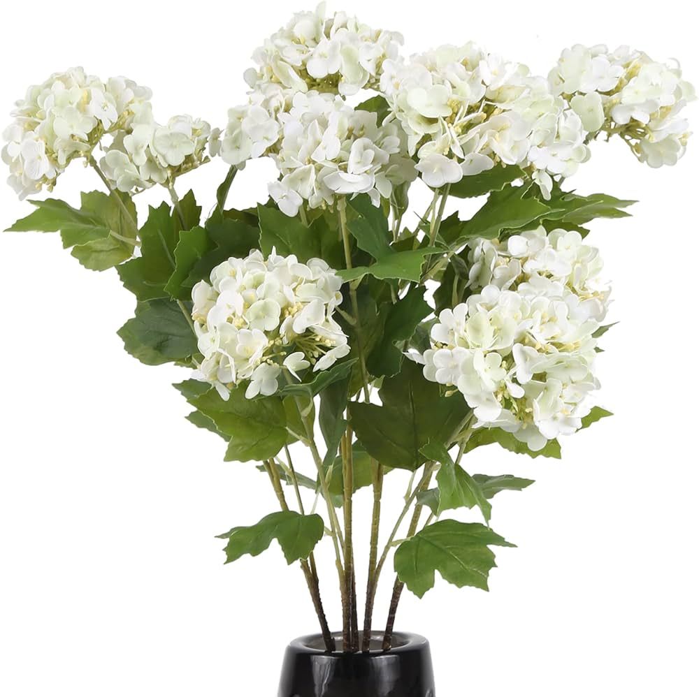 IPOPU 5PCS White Artificial Hydrangea Silk Flowers Bouquet Real Touch Fake Hydrangea Long Stem Fa... | Amazon (US)
