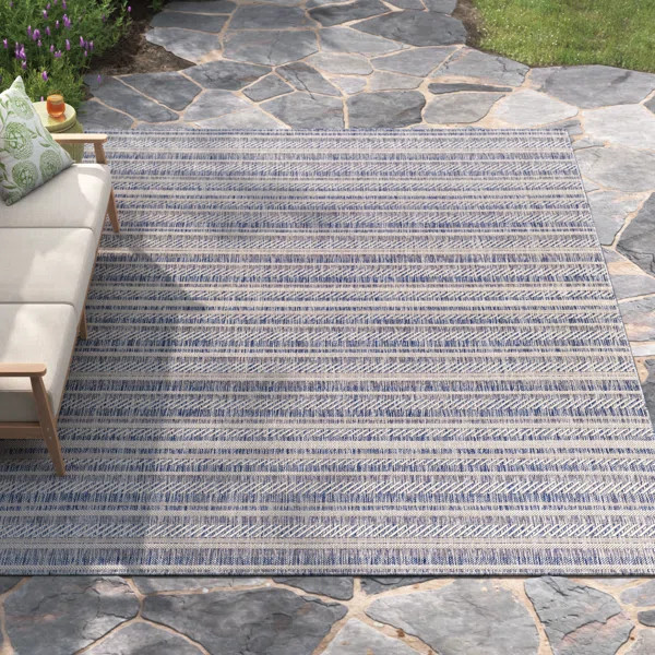 Valentin Striped Blue/Charcoal Indoor/Outdoor Area Rug | Wayfair North America
