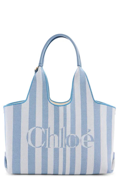 Chloé Stripy Logo Jacquard Tote in Surfing Blue at Nordstrom | Nordstrom