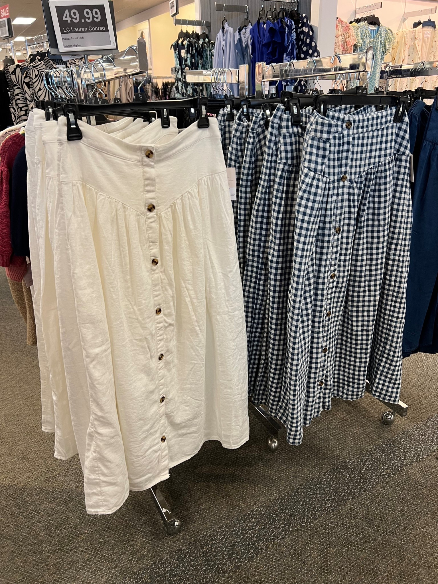 Button front midi skirts at Kohl’s, click to see all three colors!
