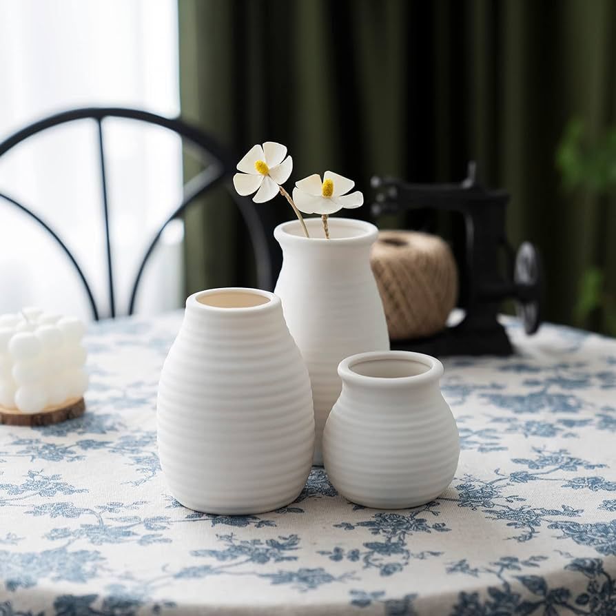 Ceramic Bud vase, Small Flower Vases Set of 3, Modern Rustic Farmhouse Home Decor, Coffee Table D... | Amazon (US)