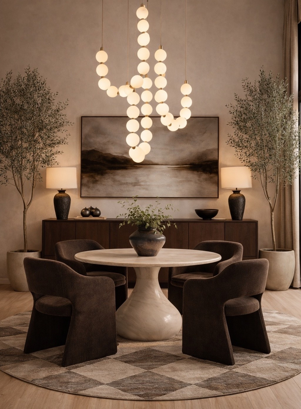 Soft curves, warm neutrals, and a statement glow ✨

 This dining moment is all about elevated simplicity, where sculptural seating meets a luxe pedestal table, layered with rich wood tones and moody accents. The oversized chandelier steals the show, adding that perfect designer drama without overwhelming the space.

Everything feels intentional, balanced, and effortlessly refined… exactly how a dining space should feel 🤎

Shop the look to recreate this warm, modern aesthetic in your own home.

#LTKHome