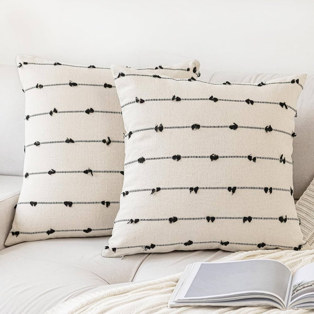 Boho Throw Pillow Covers 18x18 Set of 2 Modern Farmhouse Decorative Cushion Case Tufted Square Pi... | Amazon (US)