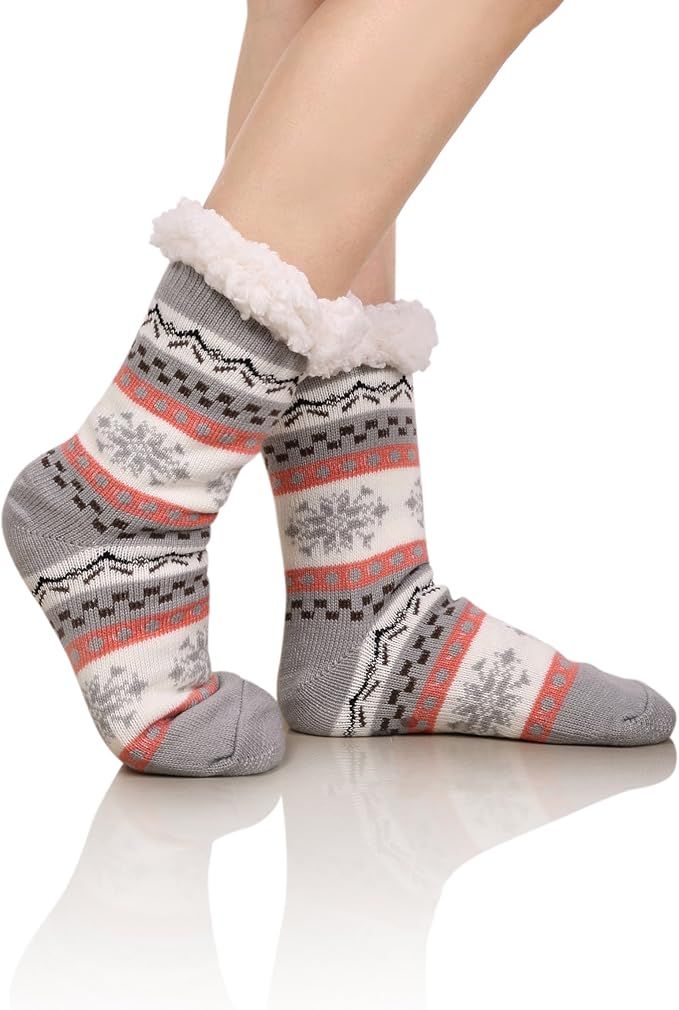 DoSmart Womens Fuzzy Slipper Socks Winter Thermal Snowflake Fleece Lining Christmas Stockings Flu... | Amazon (US)