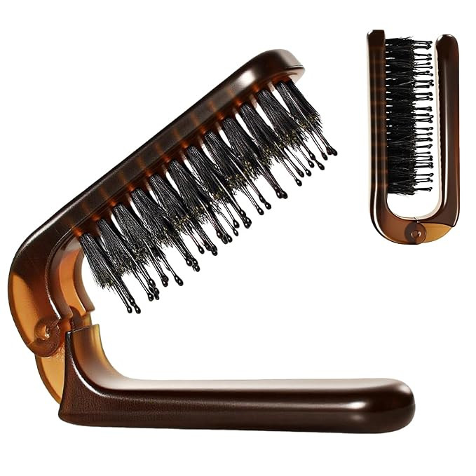 Folding Travel Hair Brush - Mini Boar Bristle Hairbrush Women, Men & Kids, Portable Pocket Purse ... | Amazon (US)
