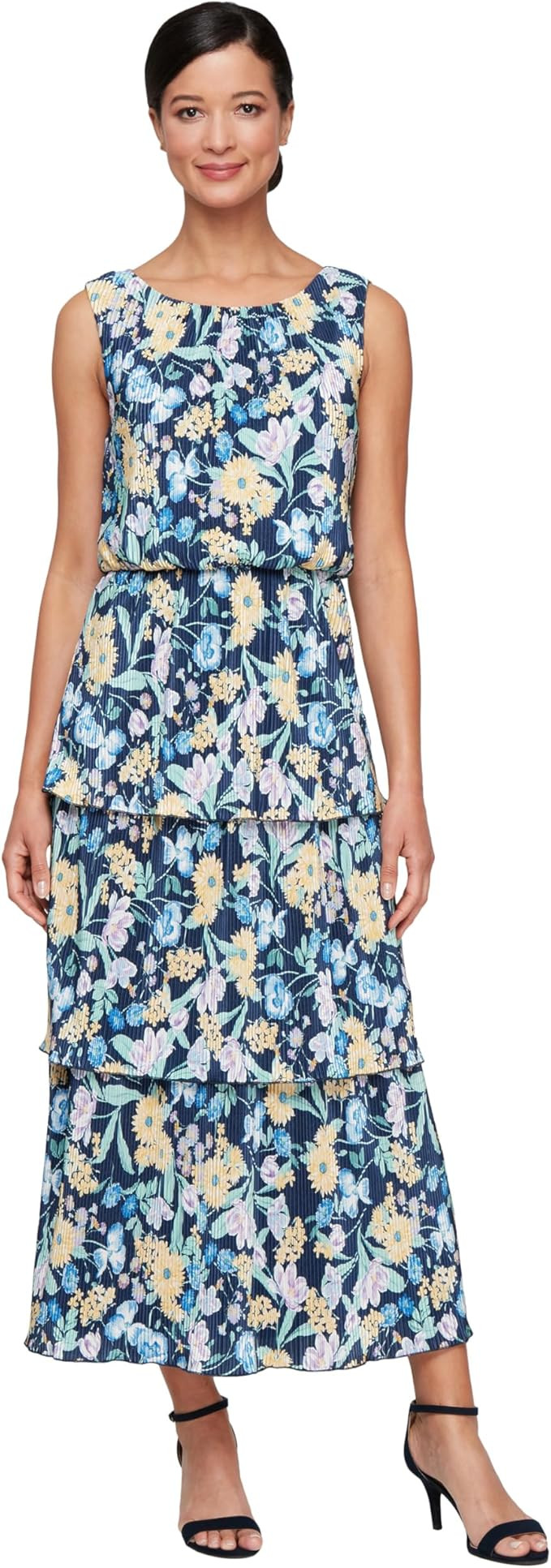 S.L. Fashions Women's Long Pleated Tiered Dress Wedding Guest, Spring/Summer Day Dress | Amazon (US)