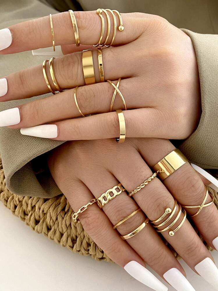 16 Piece Geometric Twisted Ring Set Creative Simple Women's Jewelry Street | SHEIN