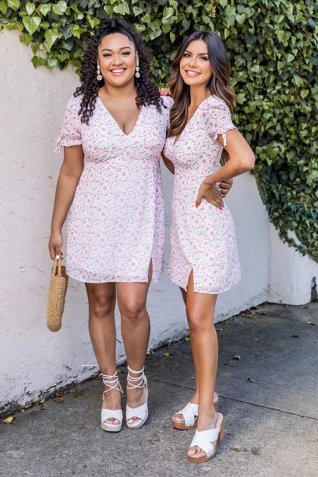 Roadside Market Ivory/Pink Floral Side Slit Dress | Pink Lily