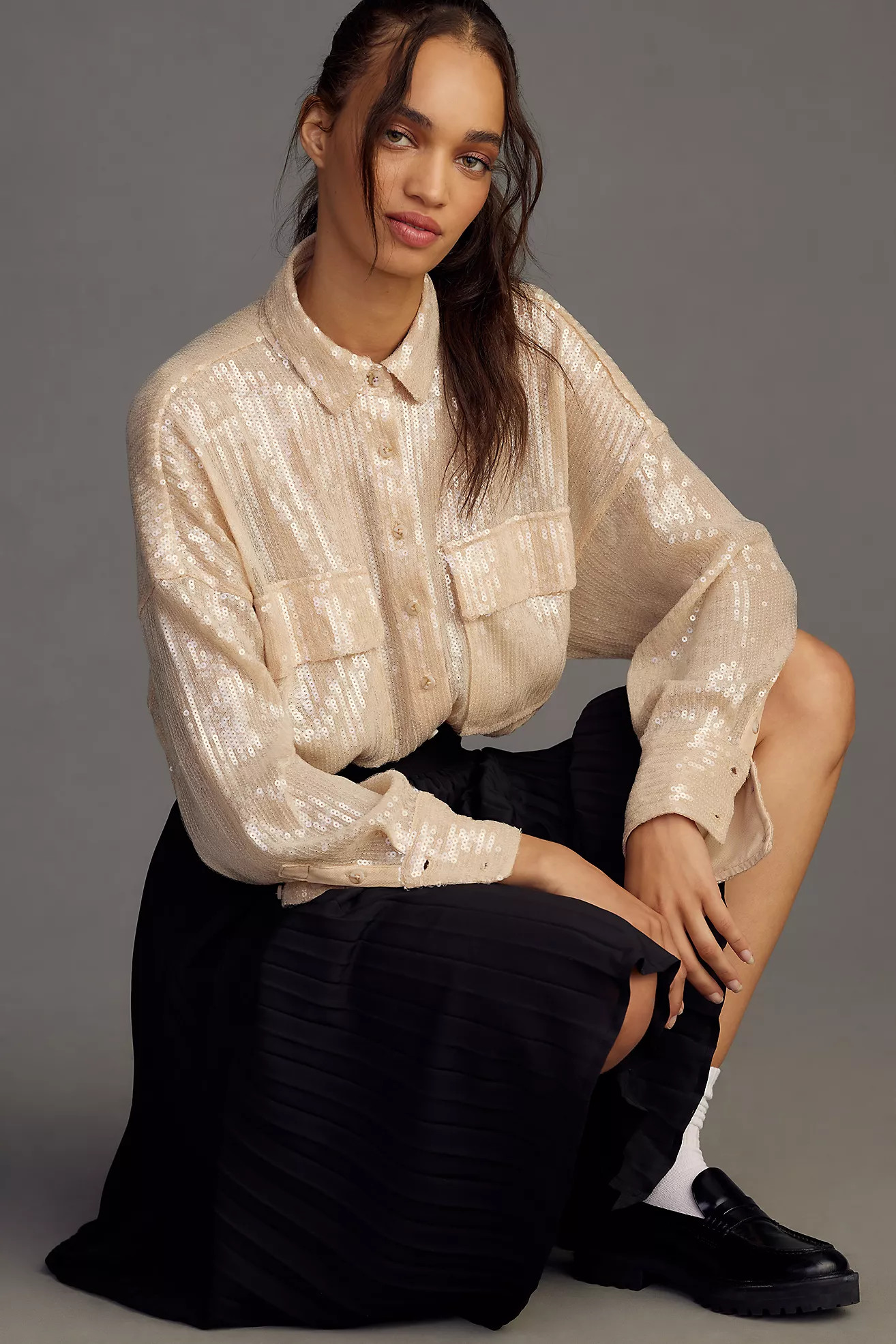 Pilcro Sequin Buttondown Shirt | Anthropologie (US)