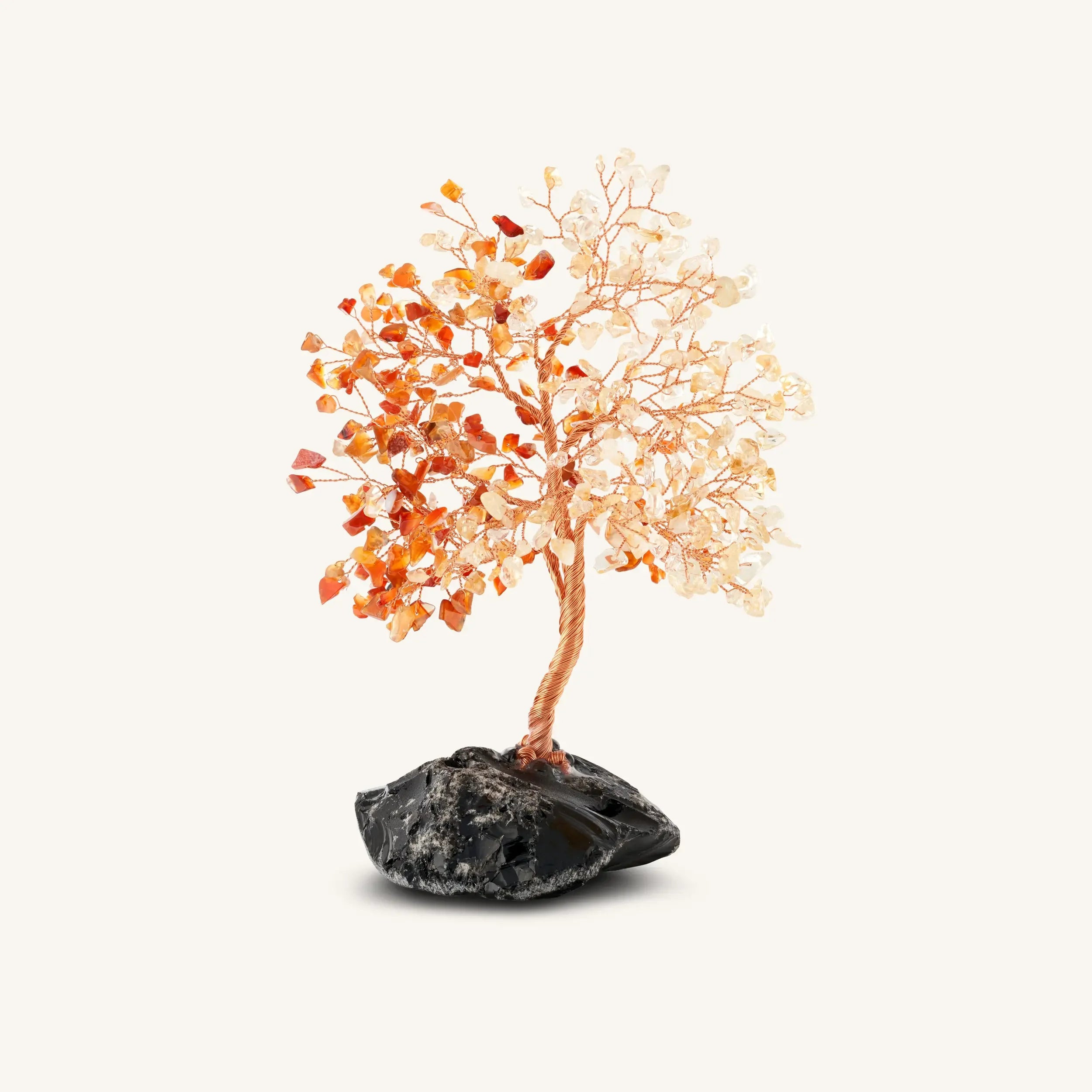 Cheerful Ambience Carnelian & Citrine Feng Shui Tree on Black Onyx | Karma and Luck | Karma and Luck