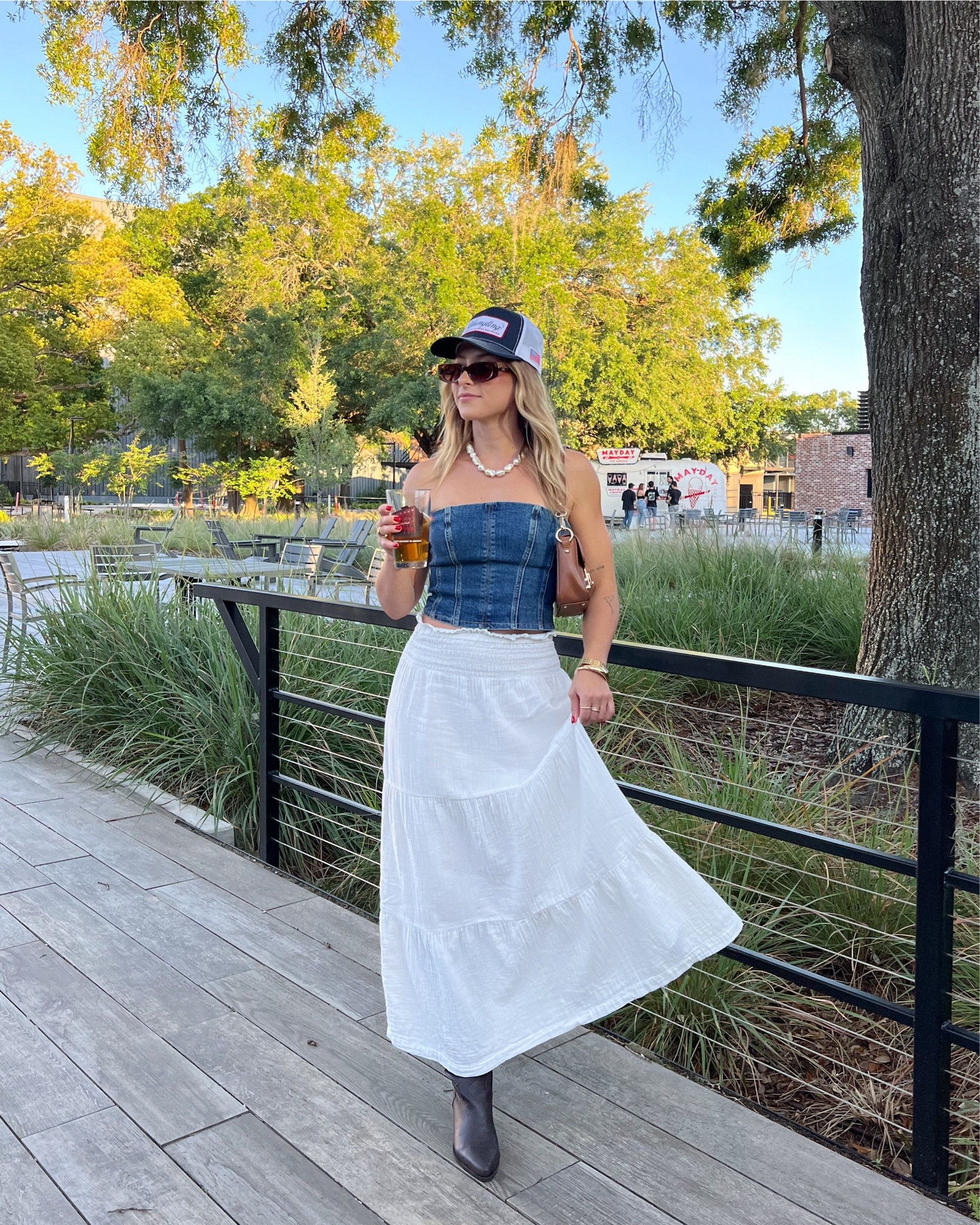 4/14/24 Spring concert outfit of the night 🫶🏼 Spring concert outfit, summer concert outfit, country concert outfit, flowy skirt outfit, denim tube top, denim top, cowgirl boots, brown cowgirl boots, concert outfit ideas, festival outfits, stagecoach outfits, stagecoach festival outfit ideas

