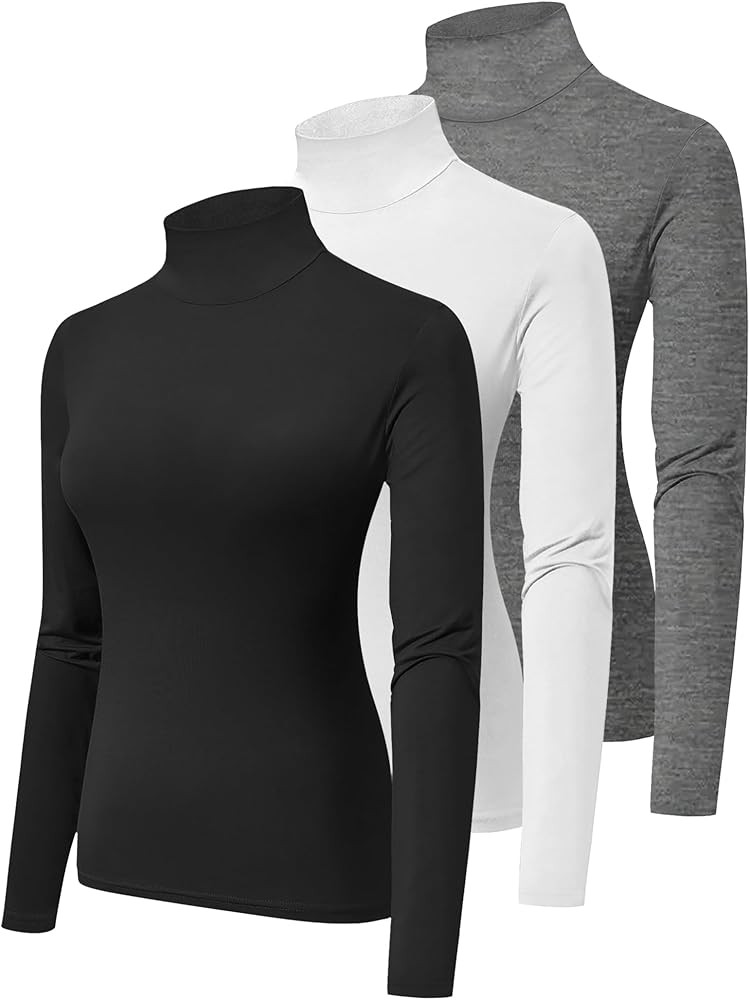 HOPLYNN 3 Pack Turtlenecks Women Long Sleeve Pullover Baselayer Undershirts Tops Turtle Neck Mock... | Amazon (US)