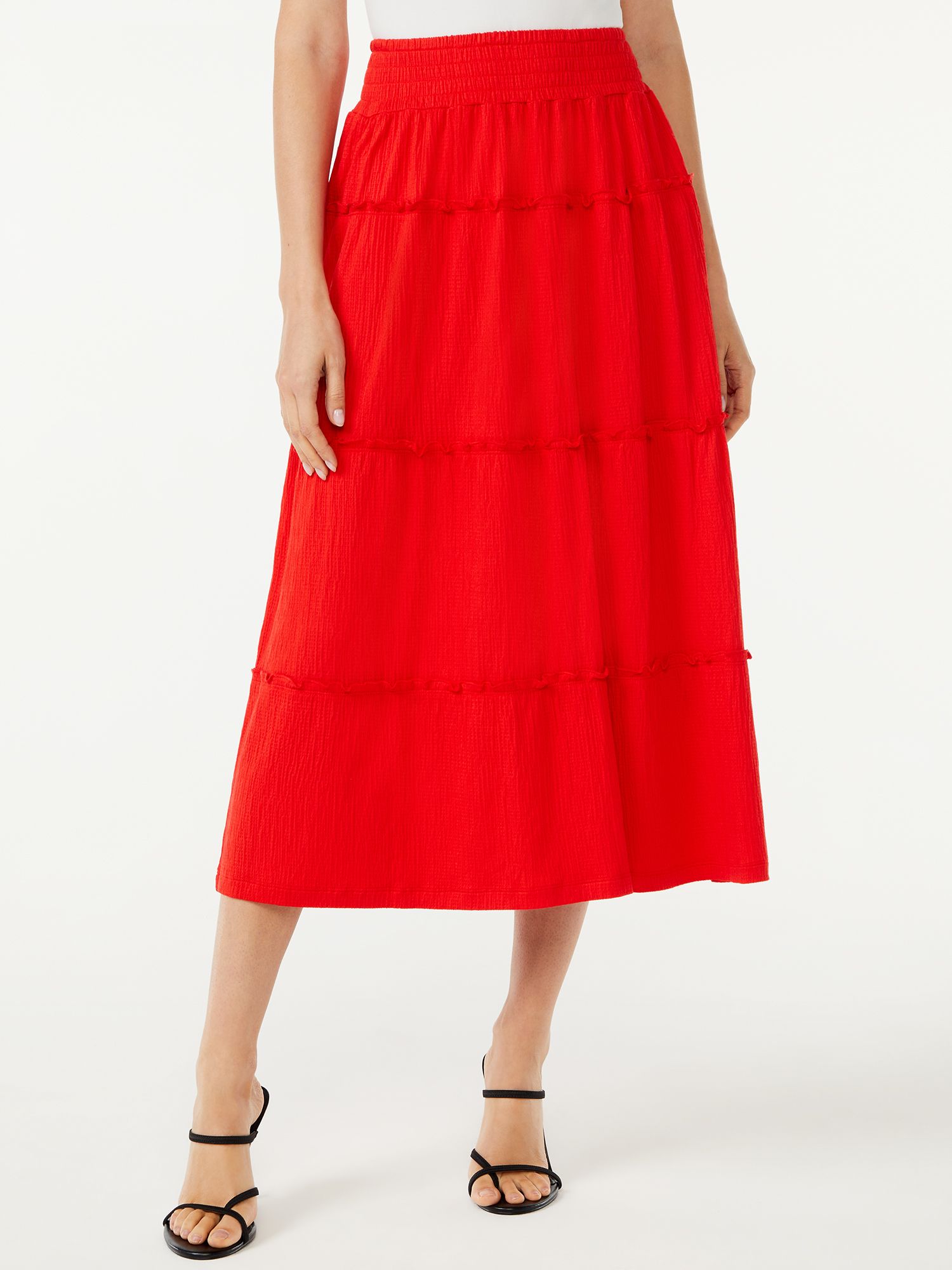 Scoop Women's Ruffle Smocked Waist Midi Skirt | Walmart (US)