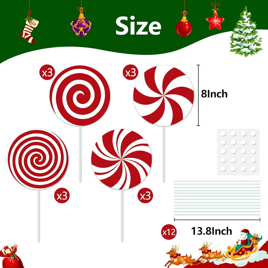 Christmas Tree Picks 12Pcs Red White Peppermint Lollipop Candy Cane Christmas Decorations Funny C... | Amazon (US)