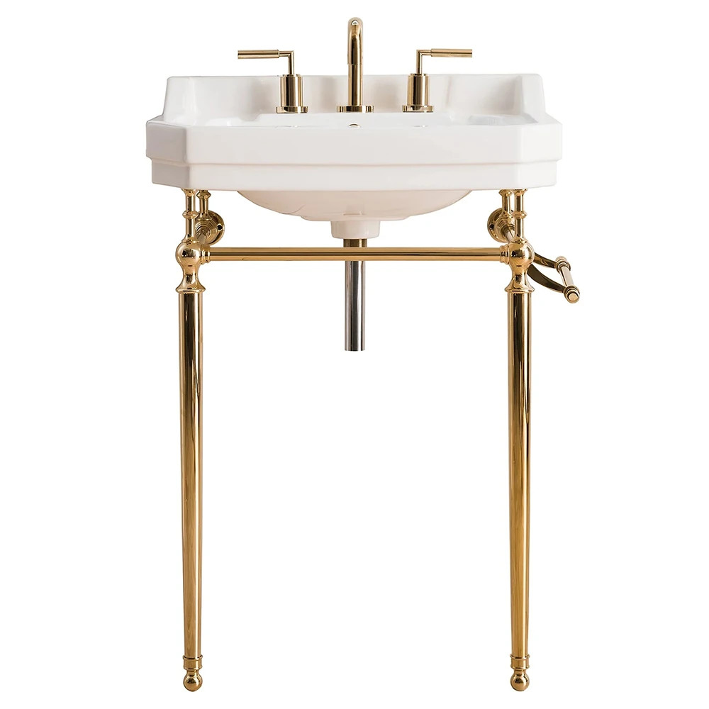 Nieves Modern Classic White Porcelain Brass Metal Vanity Sink - 24" | Kathy Kuo Home