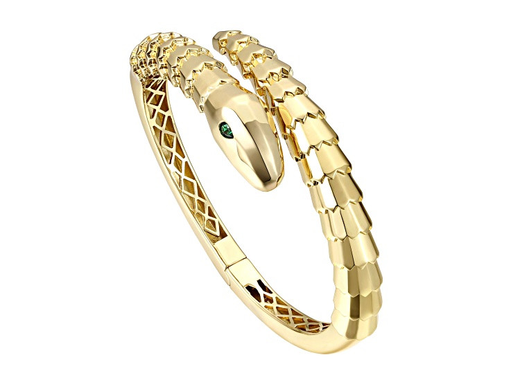Emerald Cubic Zirconia, 14k Gold Plated Coiled Serpent Bypass Cuff Bracelet - 1CVSLA | JTV Jewelry