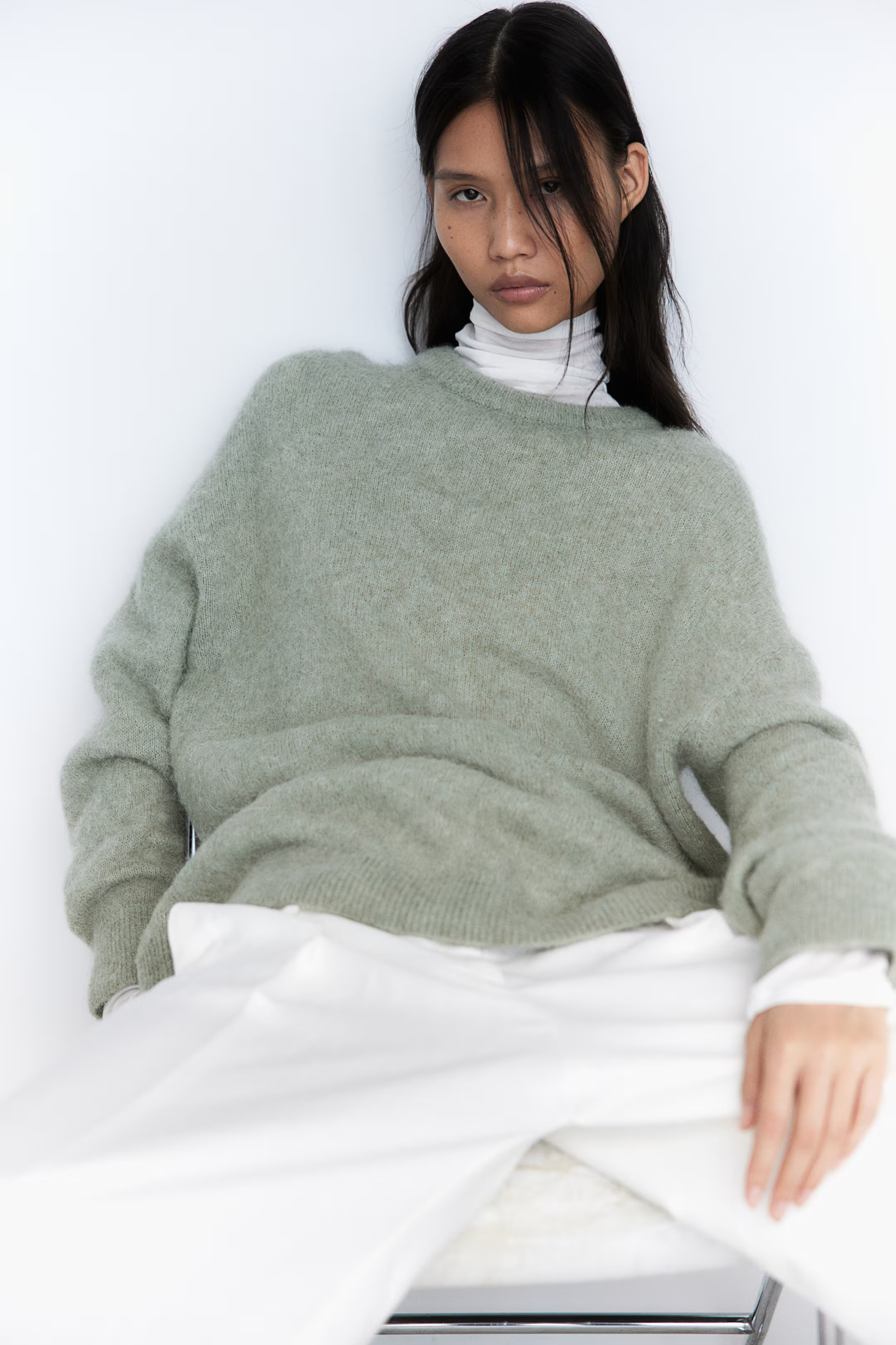 Oversized Alpaca-blend Sweater - Light khaki green - Ladies | H&M US | H&M (US + CA)