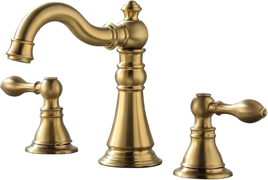 Two Handle Bathroom Sink Faucet 3 Hole Brushed Gold Bathroom Faucet with Pop up Drain, 8 Inch Wid... | Amazon (US)