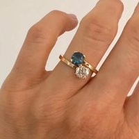 Toi Et Moi Engagement Ring, Blue Topaz & Moissanite Ring, 14K Solid Gold, Two Stone Wedding Ring, Anniversary Ring, Christmas Gift For Wife, Love | Etsy (US)