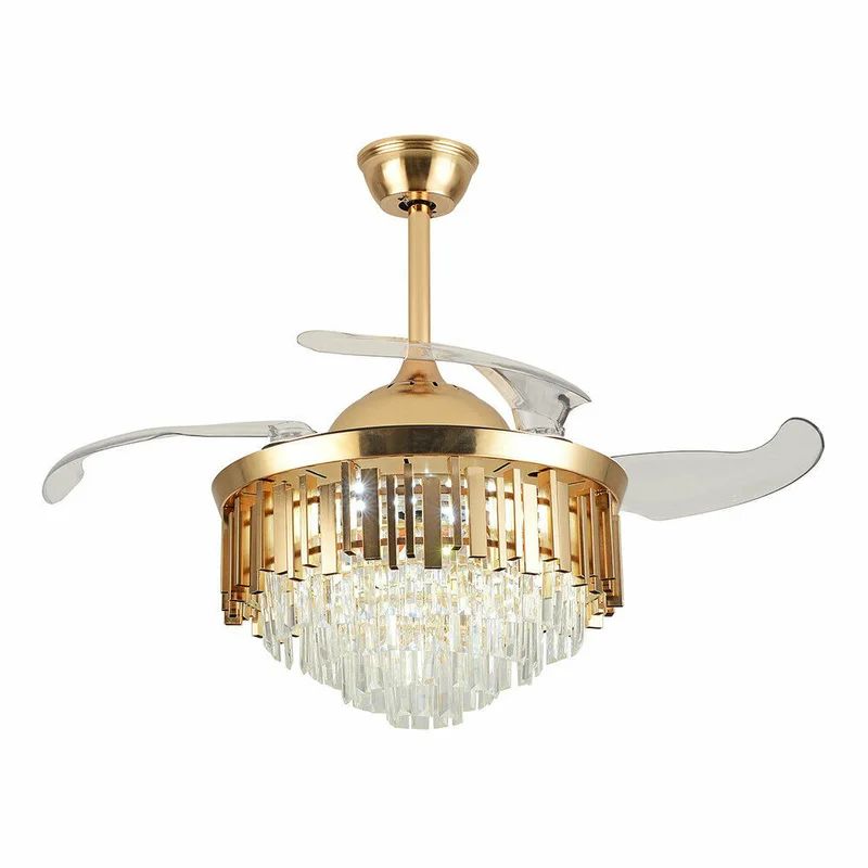42" Crystal Chandelier 4 Retractable Blades Indoor LED & 3 Speeds with Remote Control | Wayfair Professional
